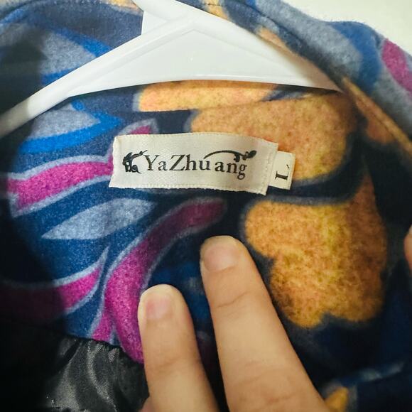 Vintage YaZhuang Floral Blue Tan Red Front Pocket Blazer Long Jacket Size Large - Picture 6 of 14